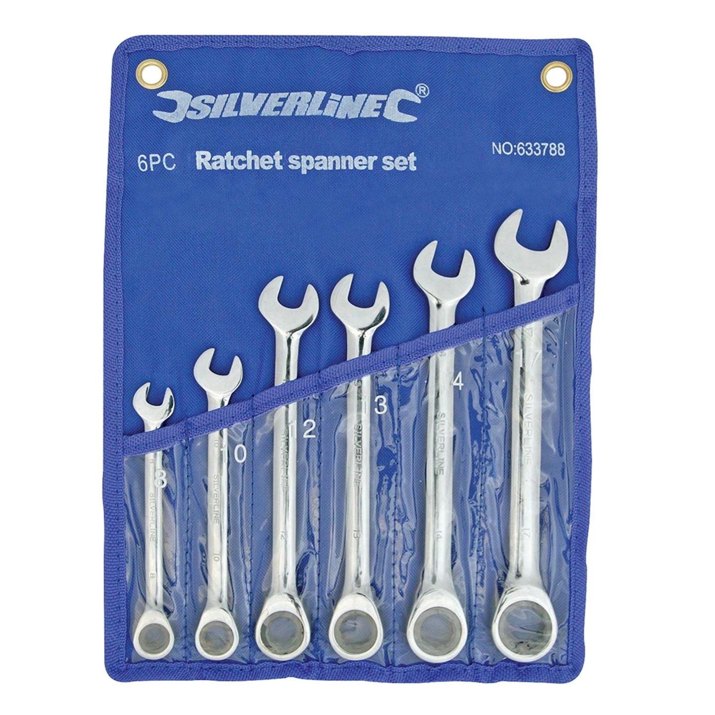 RATCHET SPANNER SET/6 PIECE, 8mm, 10mm, 12mm, 13mm, 14mm & 17mm.