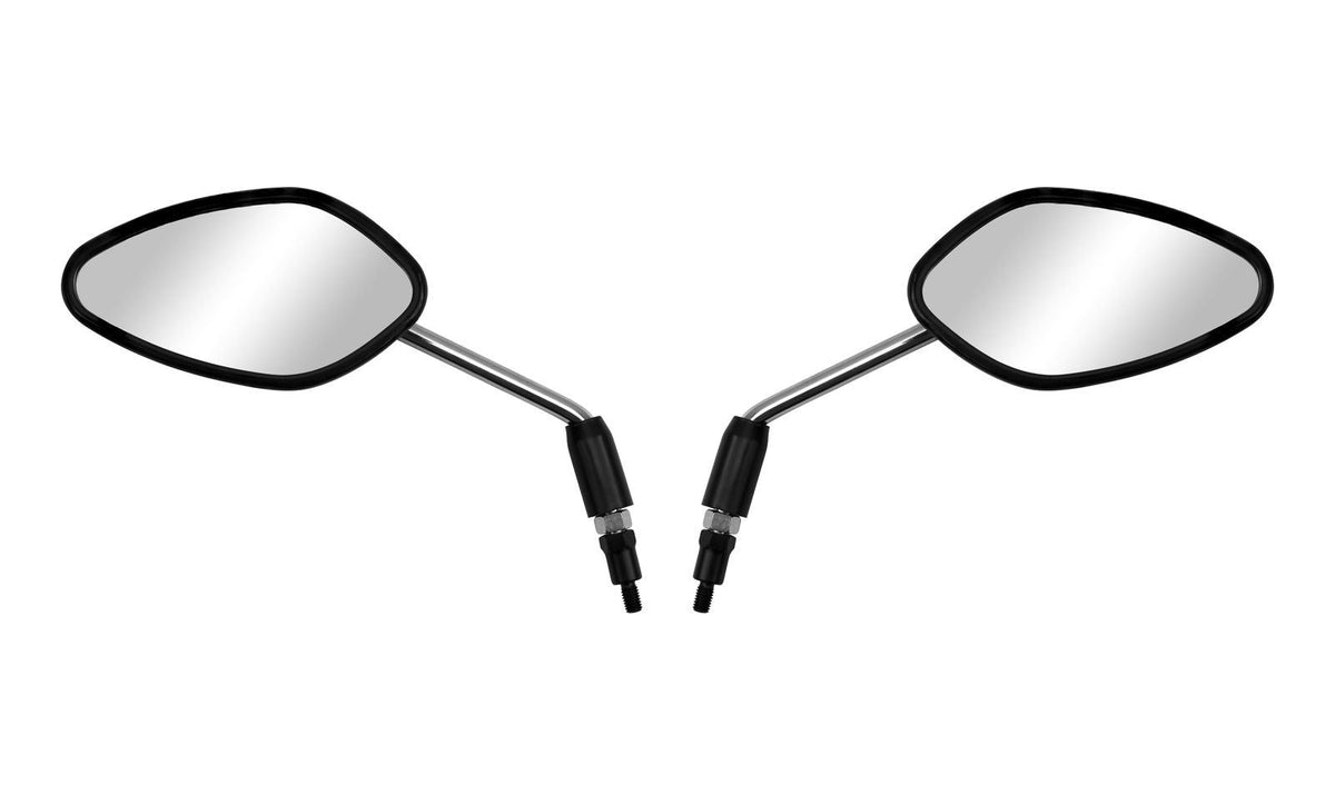 Mirrors Left & Right 8mm Black Rhombus With Chrome Stem