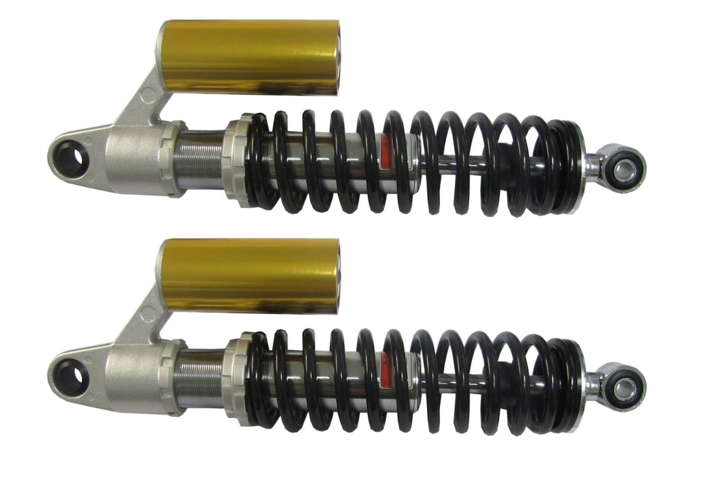 Shocks 350mm Pin+Pin Chrome body black spring & piggy back (Pair)