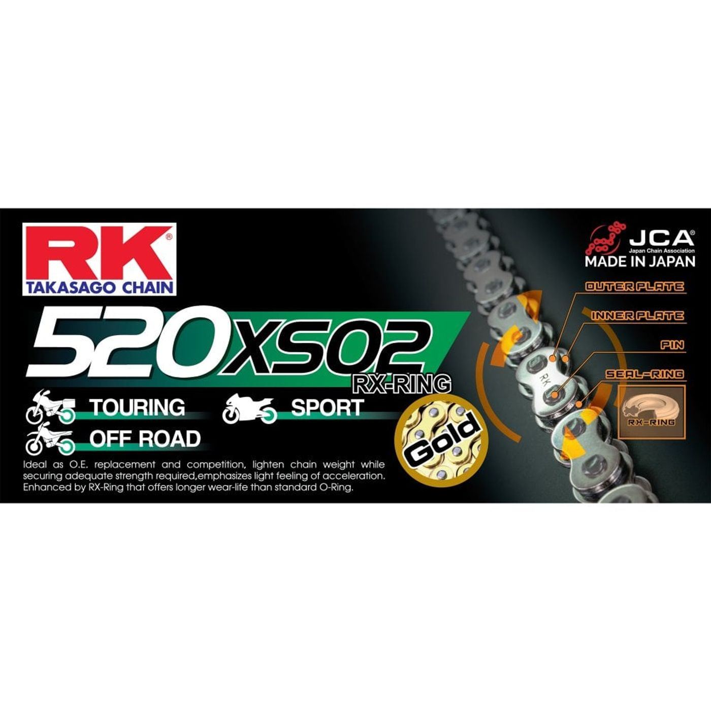 RK Chain Heavy Duty RX-Ring Gold XSO2 520-126L (37.0KN)