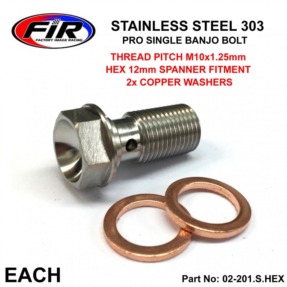 BANJO BOLT 10x1.25 STAINLESS, STAINLESS STEEL / CNC MADE, / EACH