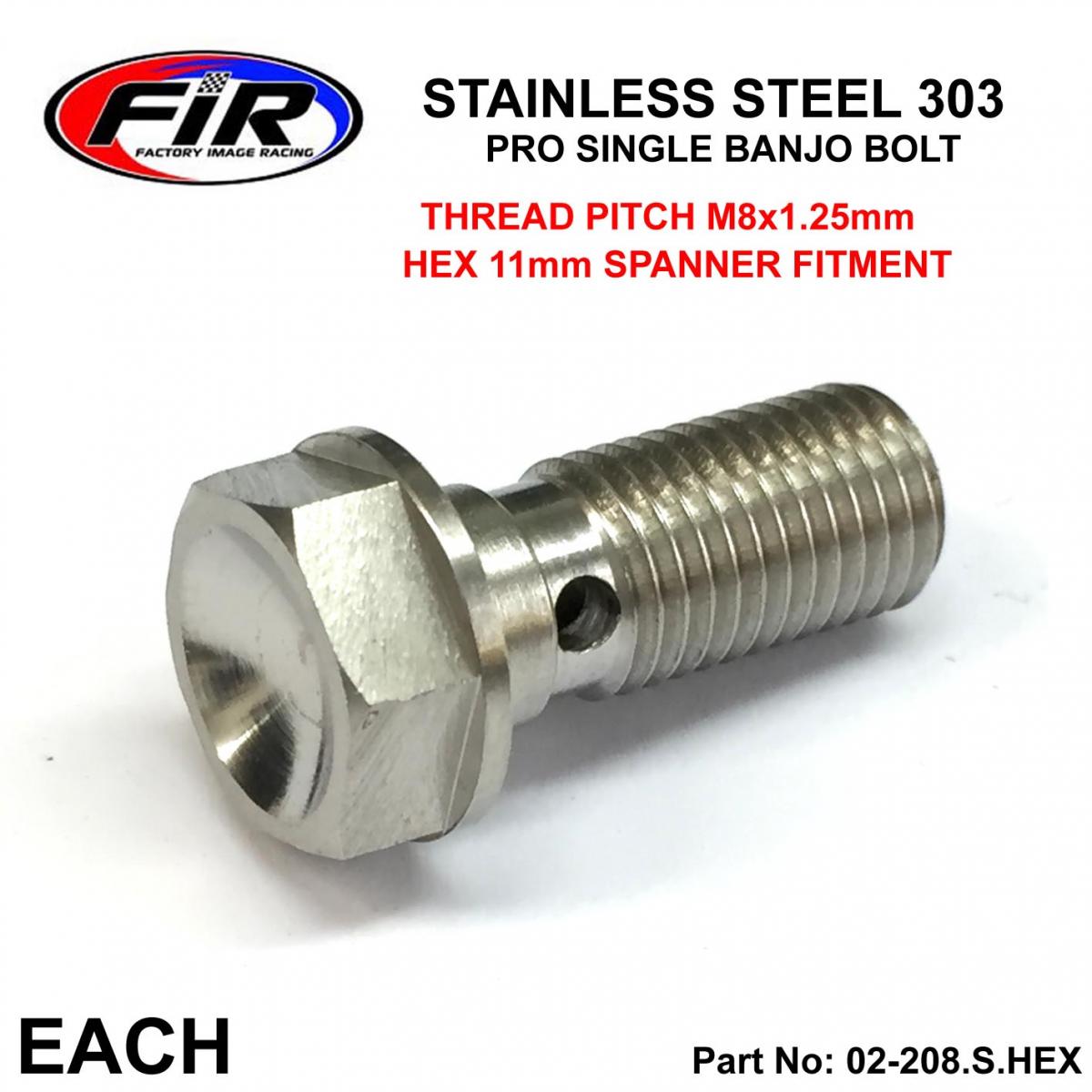 PRO BANJO BOLT M8x1.25 SS, STAINLESS STEEL / CNC MADE, / EACH