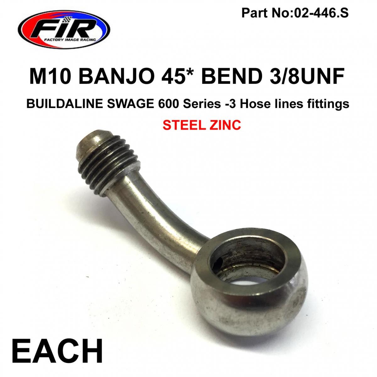M10 BANJO 45* BEND 3/8UNF FR, B594-03Z1 SWAGE 600 Series -3, / STEEL ZINC