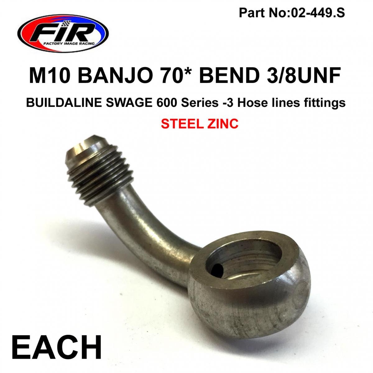 M10 BANJO 70* BEND 3/8UNF FR BUILDALINE SWAGE 600 Series -3 / STEEL ZINC