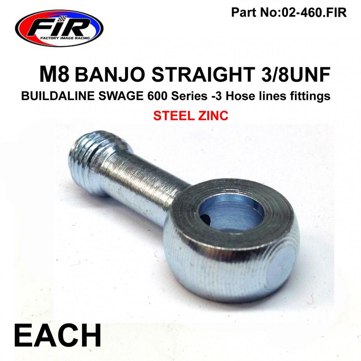 M8 BANJO STRAIGHT 3/8UNF FIR, SWAGE 600 Series -3, / STEEL ZINC
