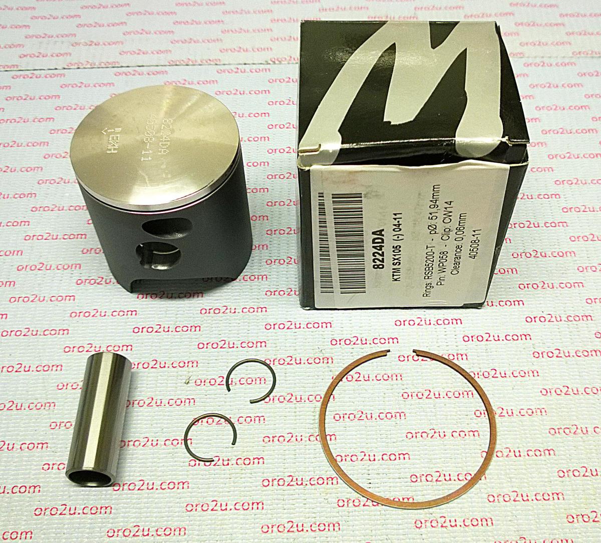 WOSSNER 52mm FORGED PISTON KIT HC, KTM 105 SX 2004-2012, 105 XC 2008-2009