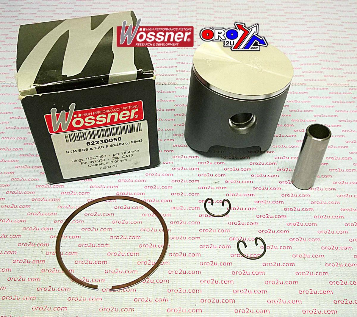 WOSSNER 78mm FORGED PISTON KIT A, KTM 380 1998-2002