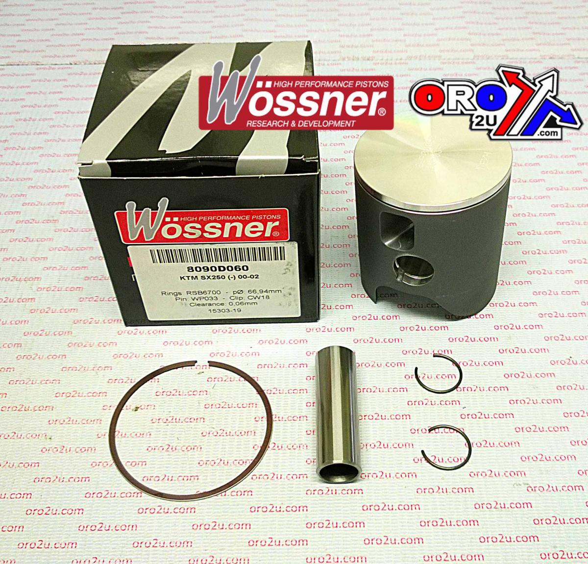 WOSSNER 66.4mm FORGED PISTON KIT C, KTM 250 EXC/MXC 00-06, SX/SXS 00-02