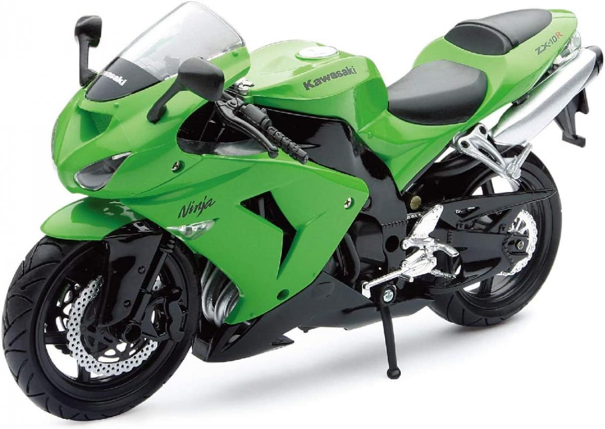NEWRAY DIE CAST MODEL KAWASAKI ZX10R, 2006, GREEN AND BLACK, SCALE 1:12