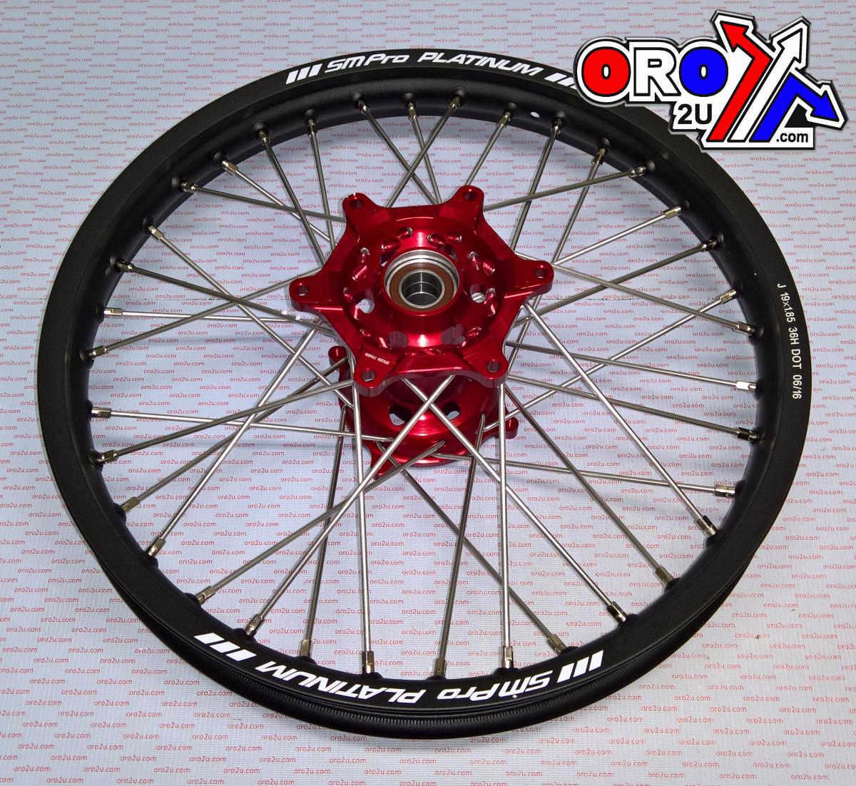 SM PRO 19x1.85 REAR WHEEL BLACK RIM, RED HUB HONDA CRF250R 14-23, CRF450R 13-23
