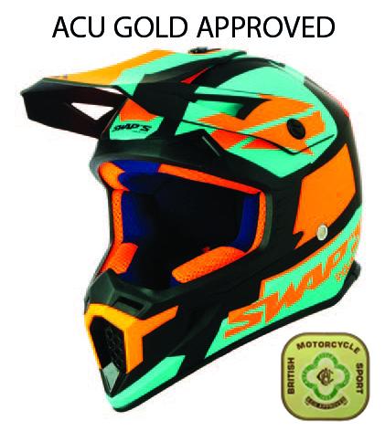SWAP'S MX HELMET LG 60 BLACK/ORANGE, !! ACU GOLD APPROVED !!