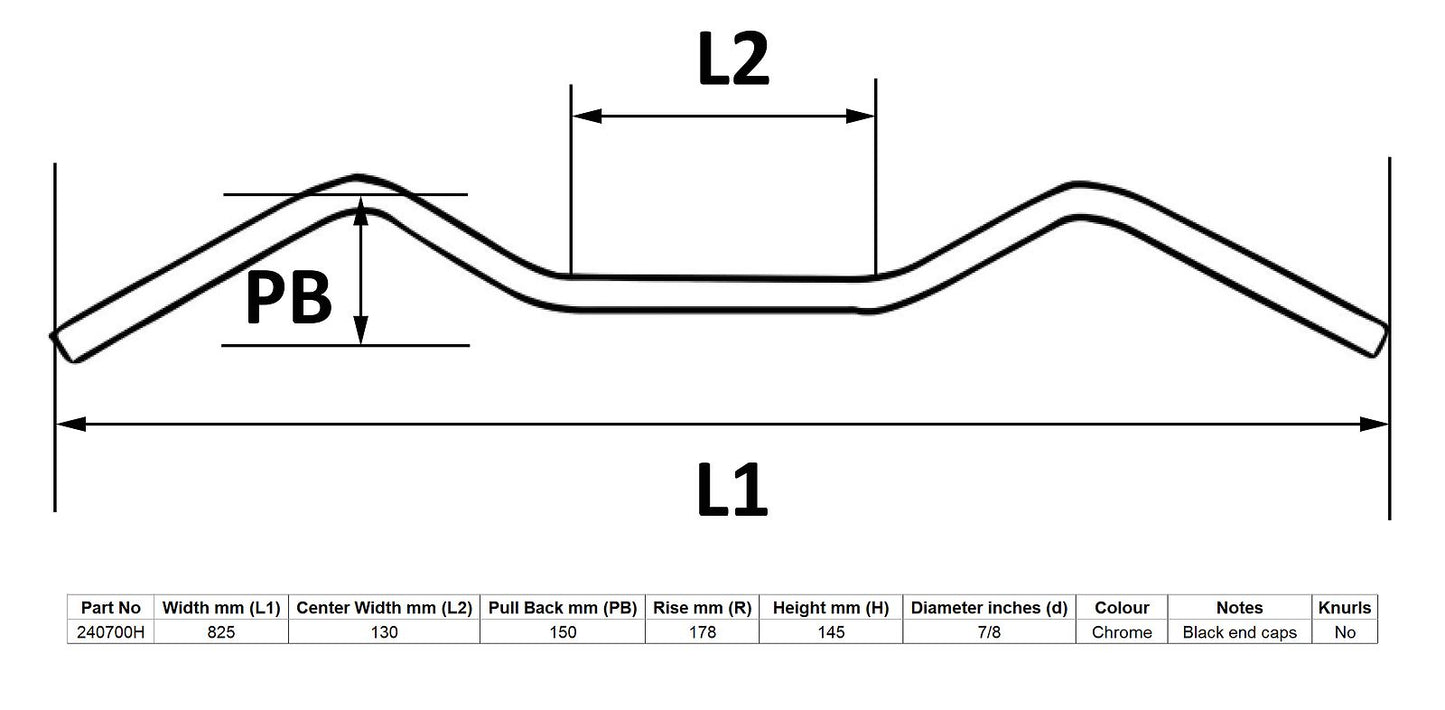 Handlebar 7/8'' Chrome 7'' Rise YBR Custom