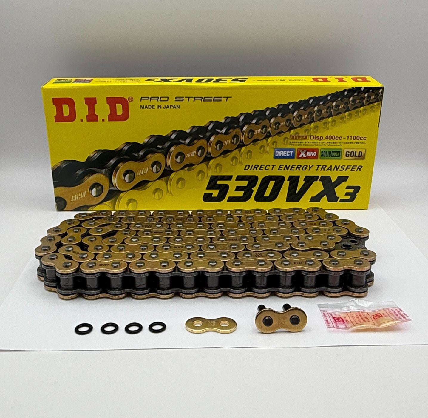 DID Chain Heavy Duty X-Ring Gold (G&B) VX3 530-108L (44.4KN) (ZJ Rivet Link)