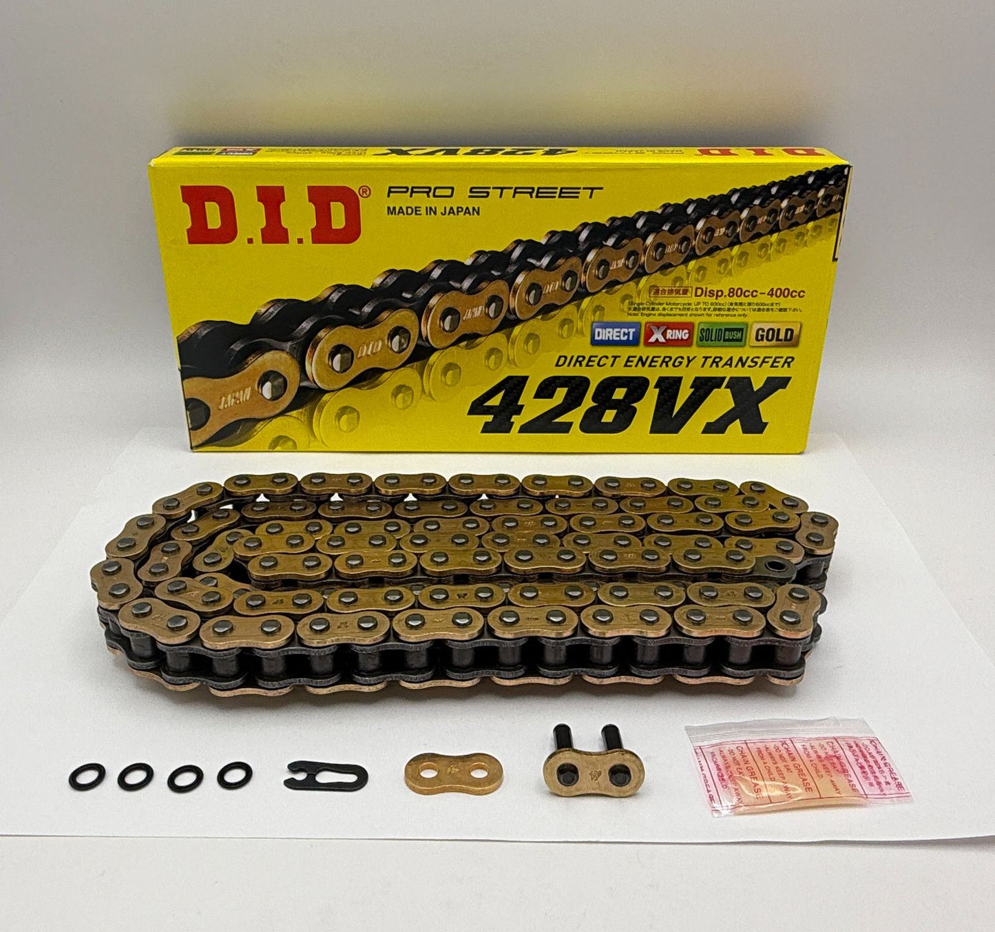 DID Chain Heavy Duty X-Ring Gold (G&B) VX 428-128L (33.0KN) (FJ Press Split Link)