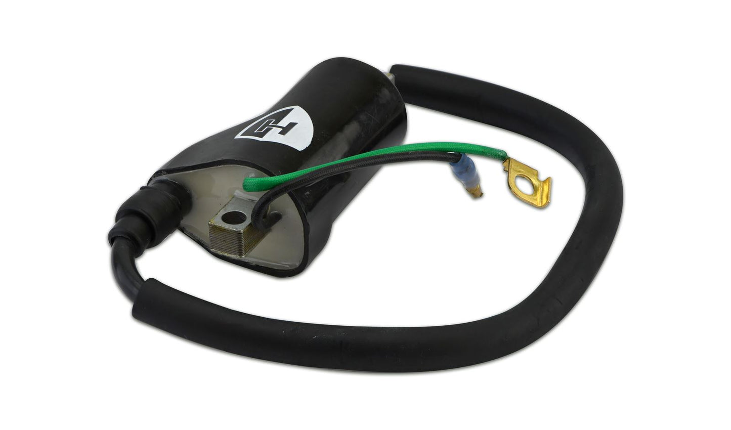Ignition Coil 12v CDI Single Lead 2 Terminals Bullet & Earth Ring (90mm Centres) USE 540858H for 80mm (P:0.45Oh, S: 9.65KOh)
