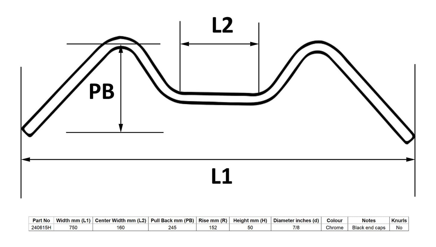 Handlebar 7/8'' Chrome Pull Back 6'' Rise