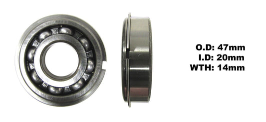 Bearing 6204NR(I.D 20mm x O.D 47mm x W 14mm)