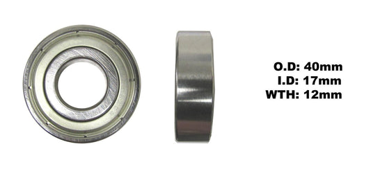 Bearing 6203ZZ(I.D 17mm x O.D 40mm x W 12mm)