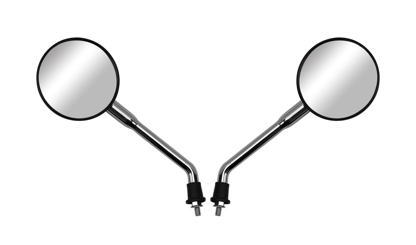 Mirrors Left & Right 8mm Chrome Round Black Head with V on back of Mirror