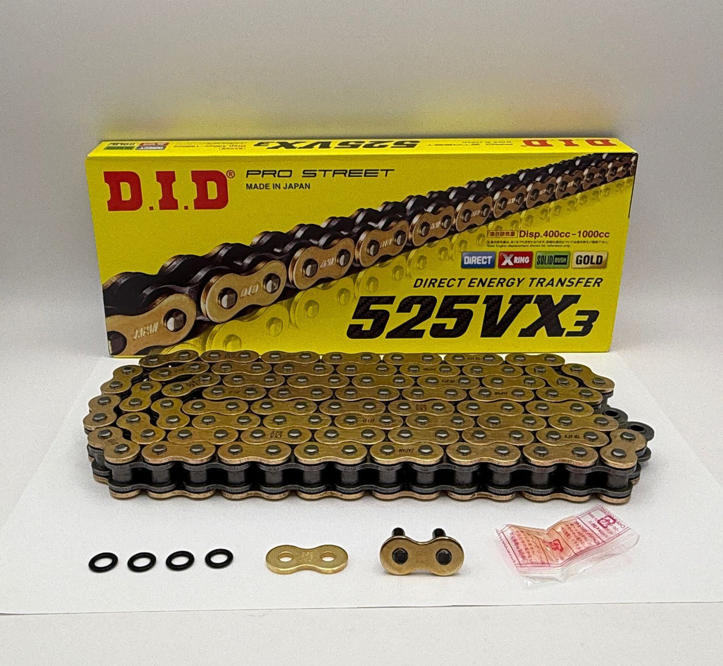 DID Chain Heavy Duty X-Ring Gold (G&B) VX3 525-112L (44.4KN) (ZJ Rivet Link)