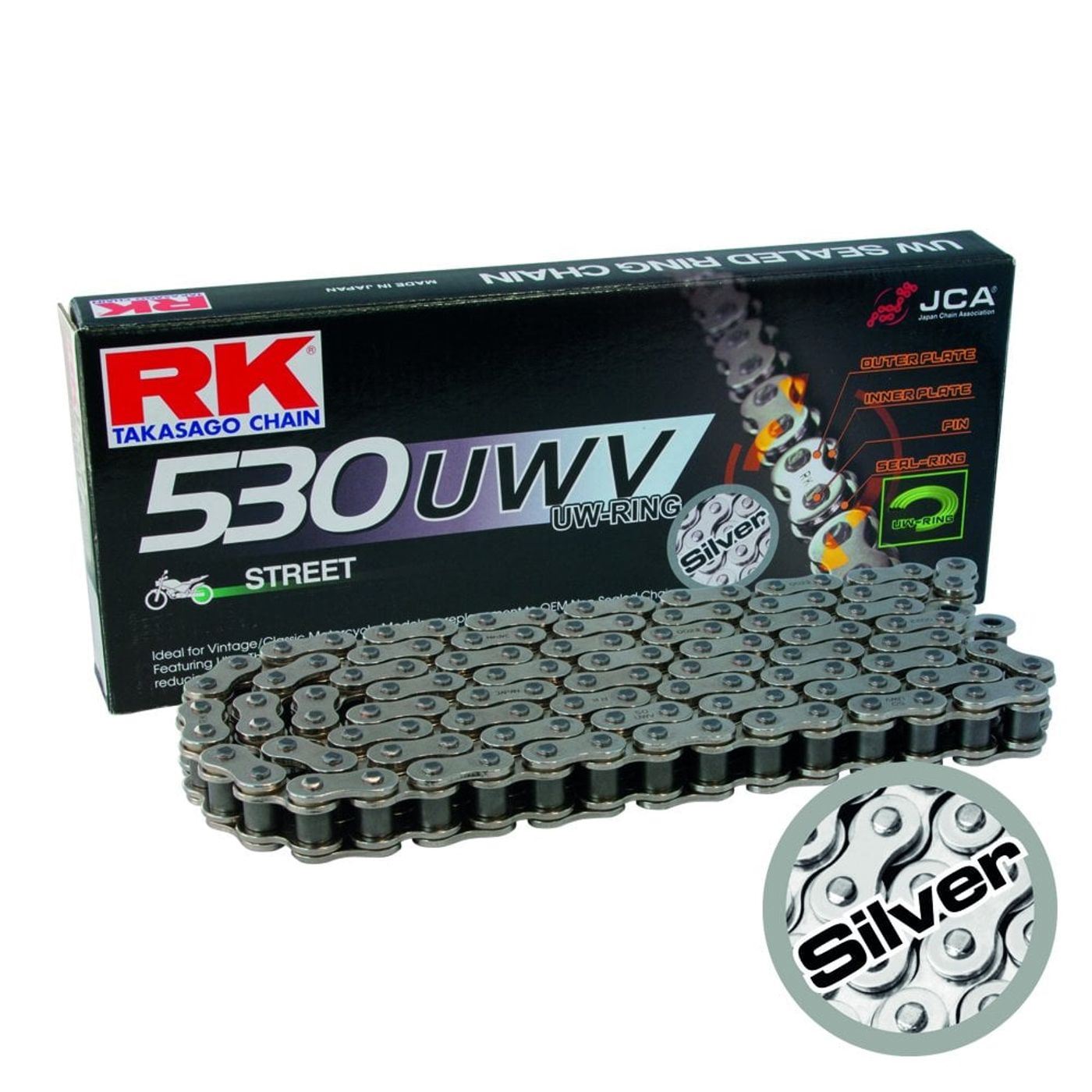 RK Chain Heavy Duty Vintage Motorcycle Narrow UW-Ring Silver UWV 530-110L (35.3KN)