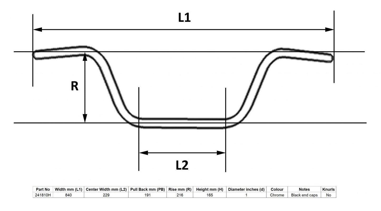 Handlebar 1'' Chrome 8'' Rise Without Dimples