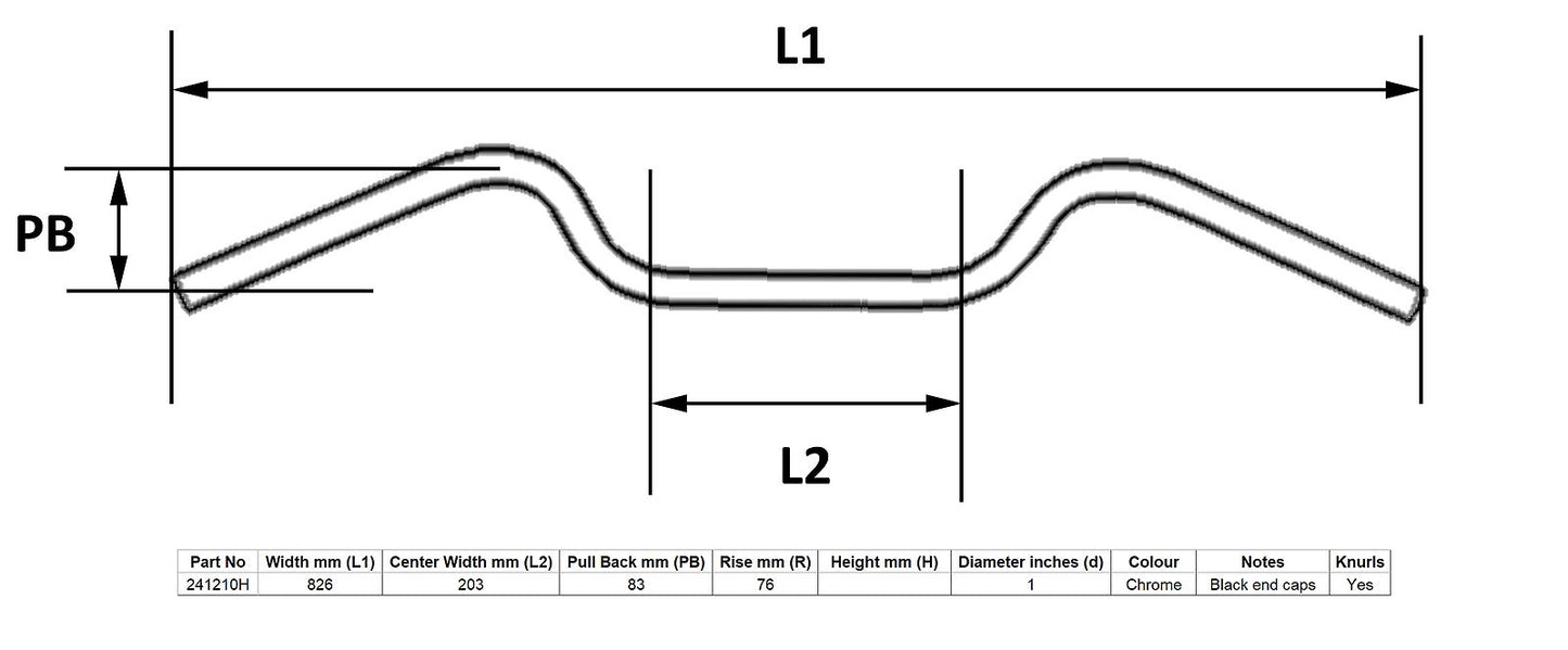 Handlebar 1'' Chrome Glide 2'' Rise Without Dimples