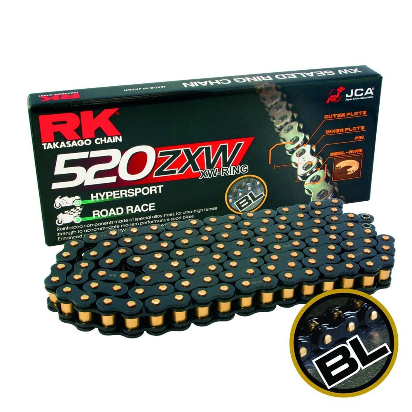 RK Chain Super Heavy Duty XW-Ring Black/Gold ZXW 520-114L (42.0KN)