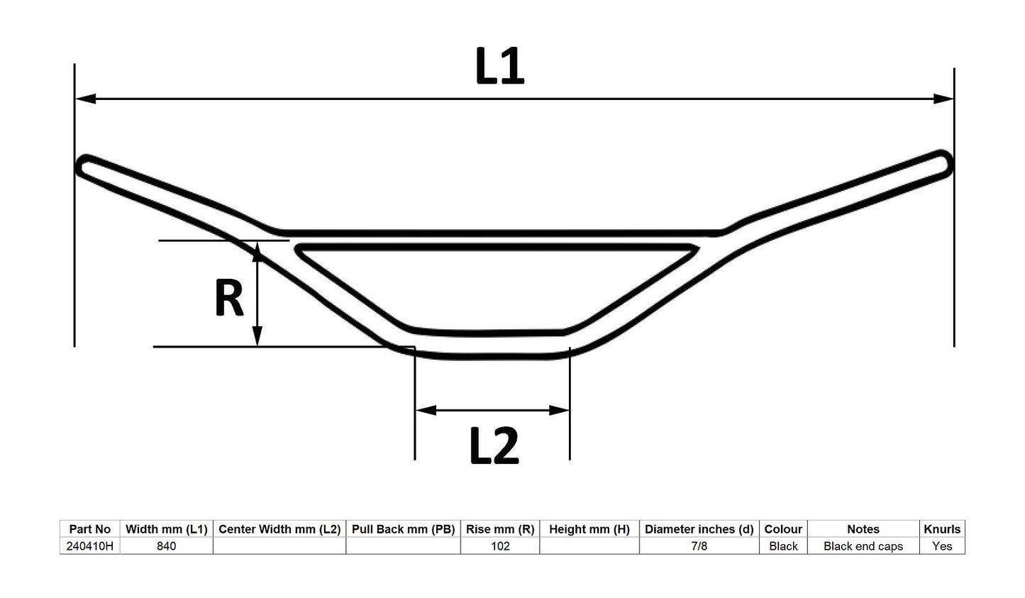 Handlebar 7/8" Trail Black 4" Rise For Yamaha XT500 840mm Long