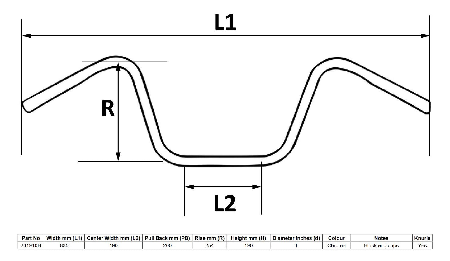 Handlebar 1'' Chrome 10'' Rise Without Dimples