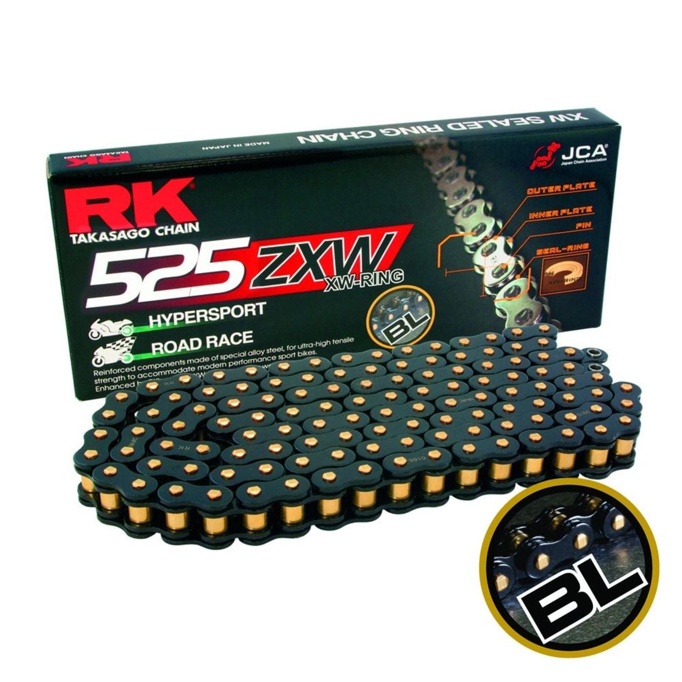 RK Chain Super Heavy Duty XW-Ring Black/Gold ZXW 525-124L (46.4KN)