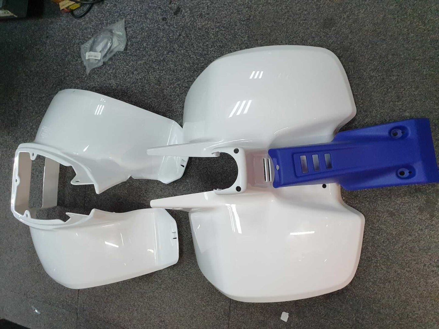 Plastics Set & Seat For Suzuki LT50 White Front, Rear Fender, Blue Nose Cone