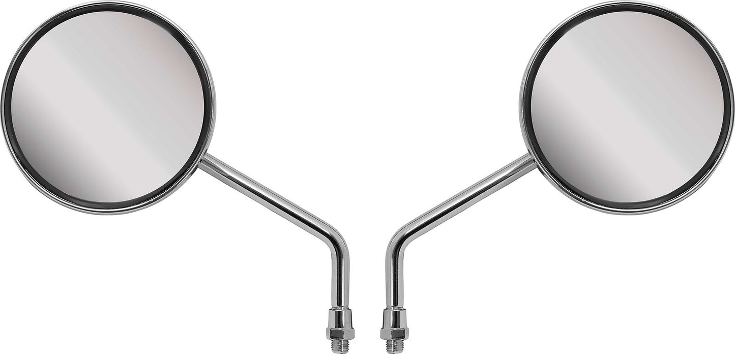 Mirror Left & Right 8mm Chrome Plastic Body Round Early Honda Style (E-Marked)