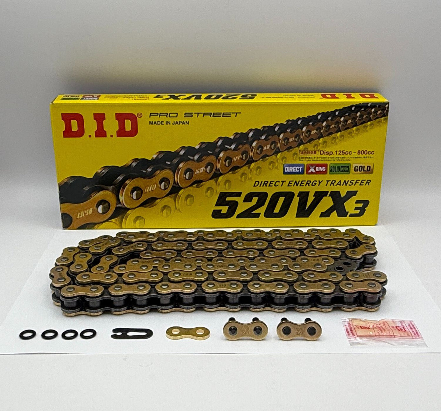 DID Chain Heavy Duty X-Ring Gold (G&B) VX3 520-120L (36.5KN) (DJ Dual Press Split Link & Rivet Link)