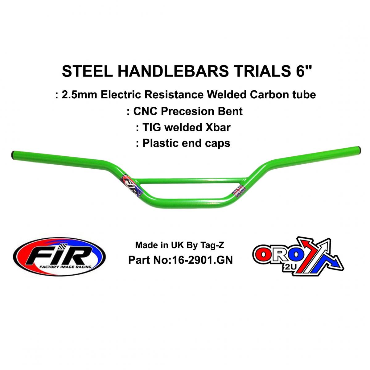 STEEL HANDLEBARS TRIALS 6",  / GREEN 22mm 7/8, REF 48-768 / 768-02