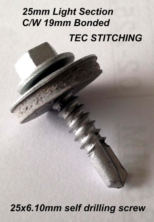 25x6.30mm TEK STITCHING EACH, TEK SCREWS FOR LIGHT SECTION, SELF DRILLING SCREWS