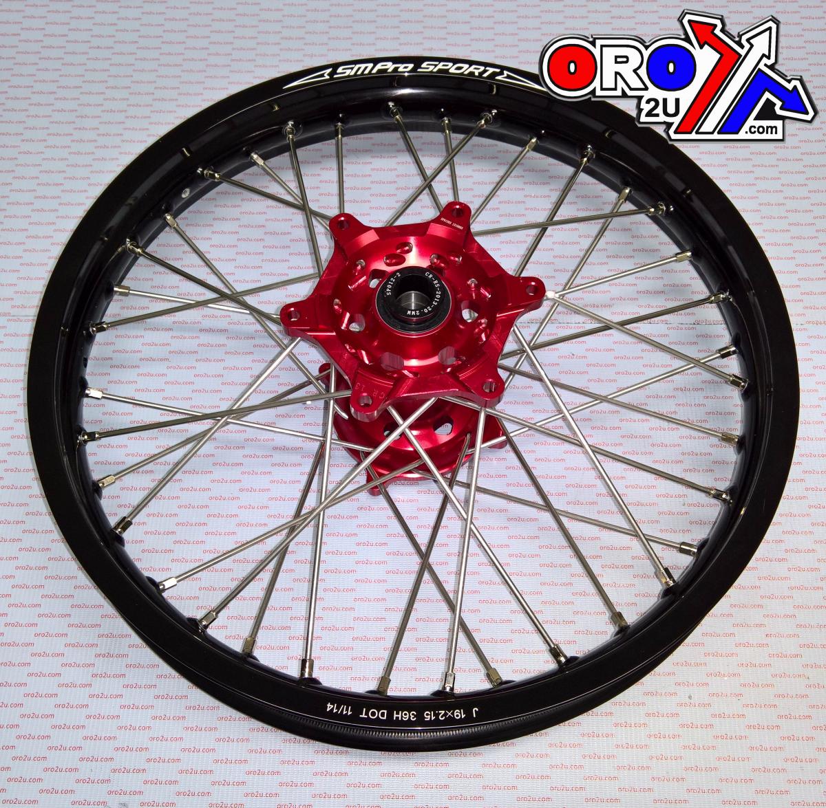 SM PRO 19x2.15 REAR WHEEL BLACK RIM, RED HUB HONDA CRF250R 14-23, CRF450R 13-23