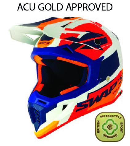 SWAP'S MX HELMET XL 62 WHITE/BLUE,!! ACU GOLD APPROVED !!