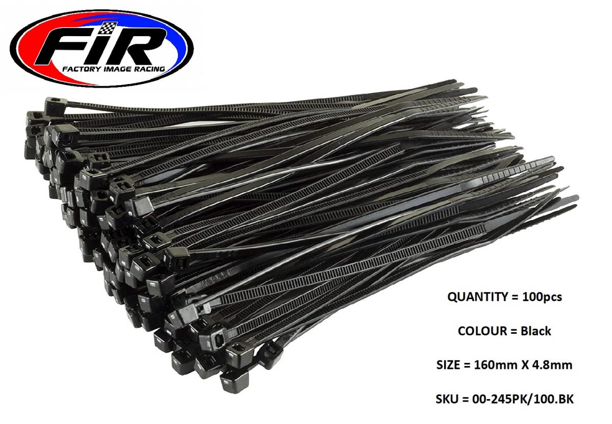 NYLON CABLE ZIP TIES - BLACK, 160mm x 4.8mm - PACK OF 100